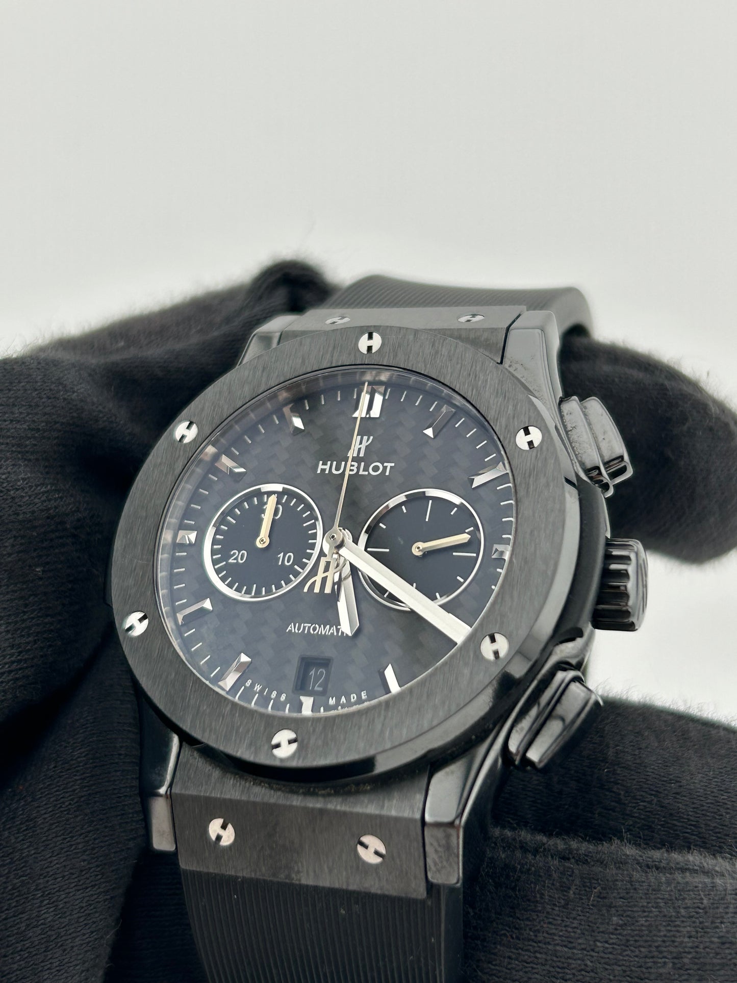 Hublot Classic Fusion Chronograph Black Carbon Effect Dial on Black Rubber Band Ref. 541.CM.1171.RX Complete 2019 — view 3