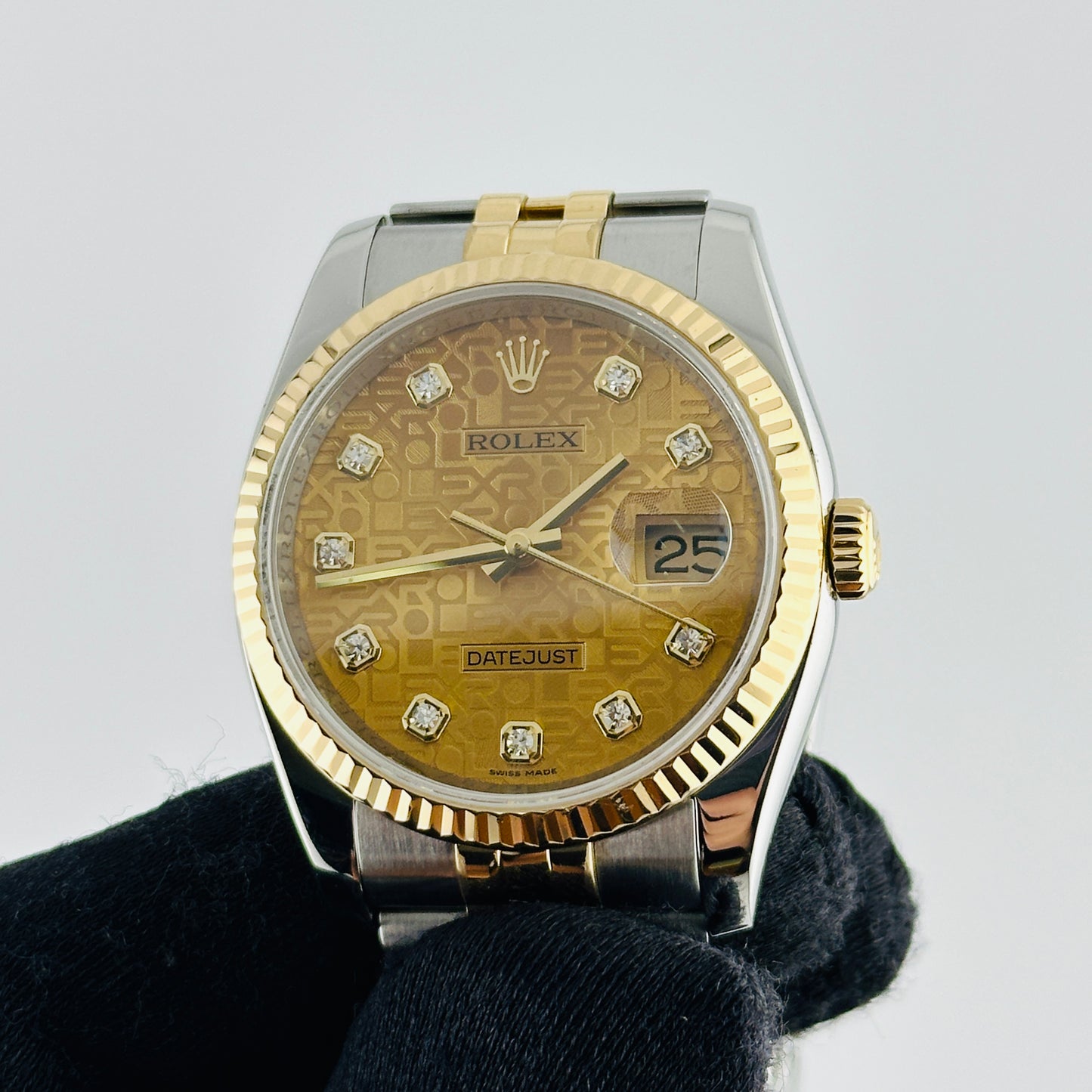 Rolex Datejust Champagne Anniversary Factory Diamond Dial Dial on D Link Jubilee Hidden Clasp Bracelet Ref. 116233G 2010 — view 3