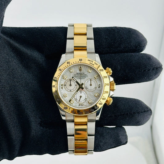 Rolex Daytona Mother Of Pearl Factory Diamonds Dial on Oyster Ref 116523 with Card Old Green 2013