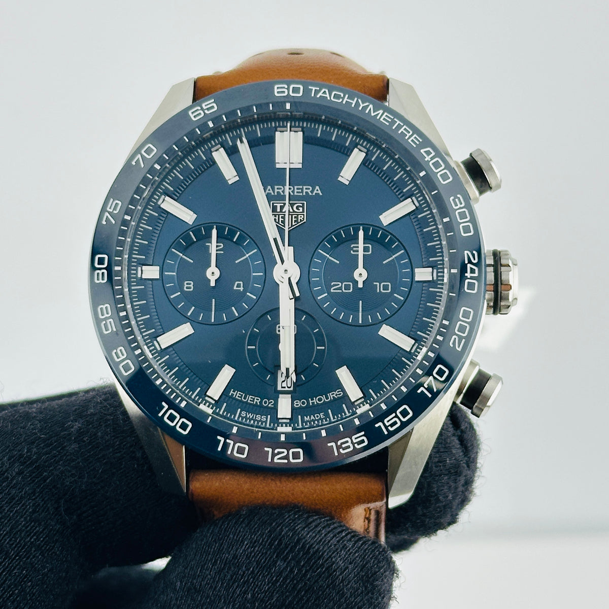 Tag Heuer Carrera Chronograph Blue Dial on Leather Strap Ref. CBN2A1A.FC6537 Manuals Only and Box — view 2