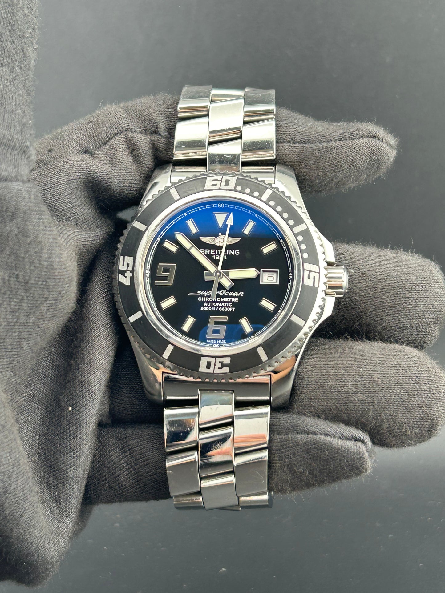 Breitling Superocean 44 Black Arabic Numerals Dial on Stainless Steel Bracelet Ref. A17391/A1739102/BA77 Complete 2015 — view 2