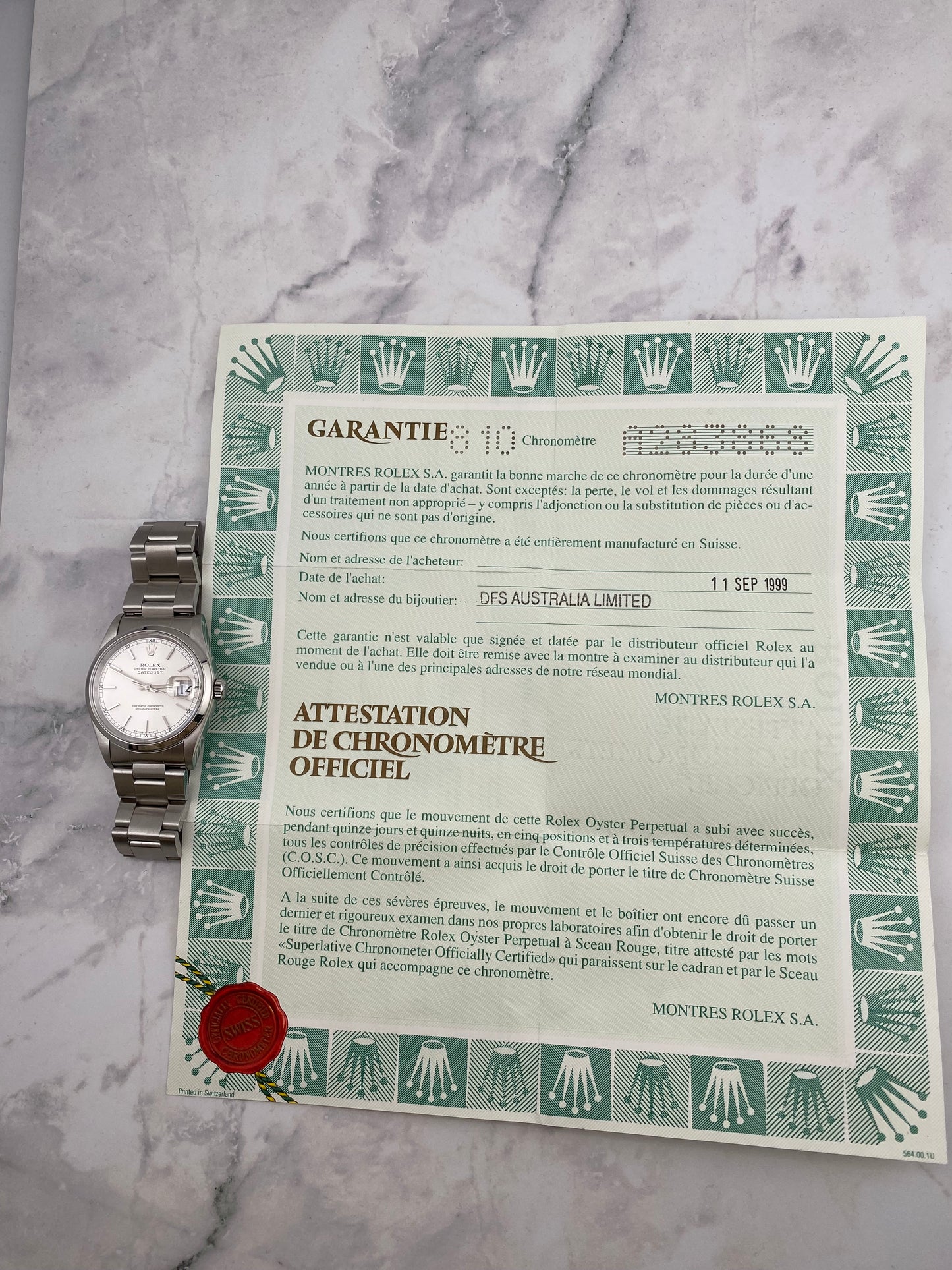 Rolex Datejust 36 Silver Stick Dial on Jubilee Ref. 16200 Papers 1999 — view 7