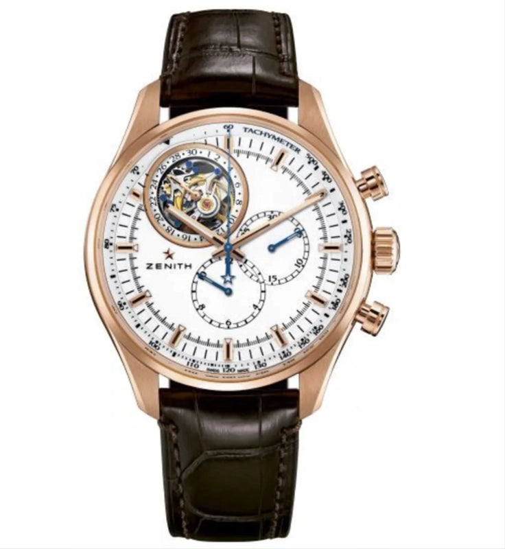 Zenith El Primero Tourbillon White Chronograph Dial on Dark Brown Leather Ref 18.2280.4035 with Card 2023