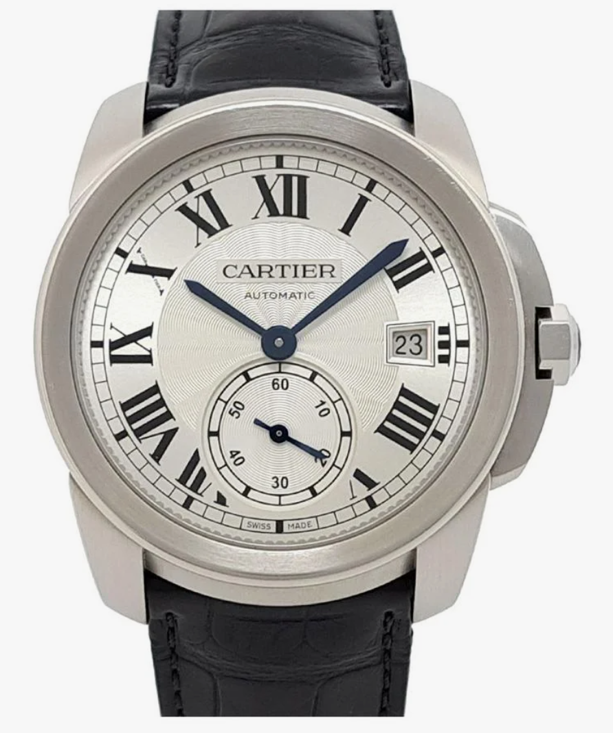 Cartier Calibre De Cartier Silver Dial on Black Leather Strap Ref. WSCA0003
