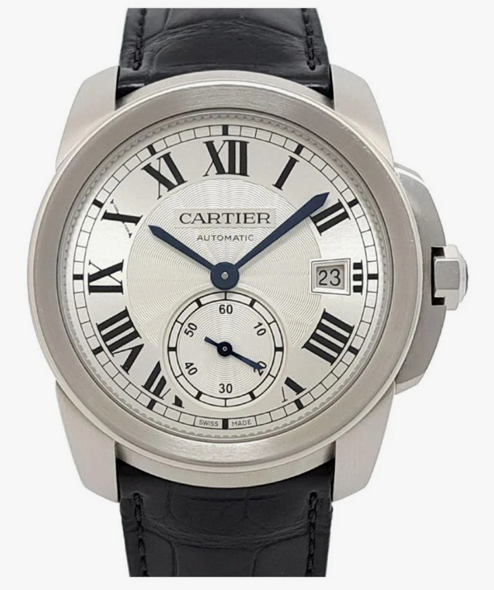 Cartier Calibre De Cartier Silver Dial on Black Leather Strap Ref. WSCA0003