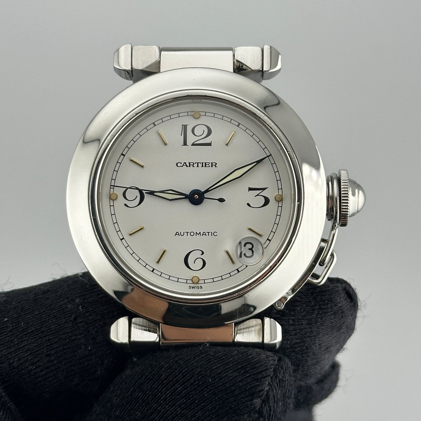 Cartier Pasha C White Arabic W Gold Markers Dial on Stainless Steel Bracelet Ref. 2324 — view 3