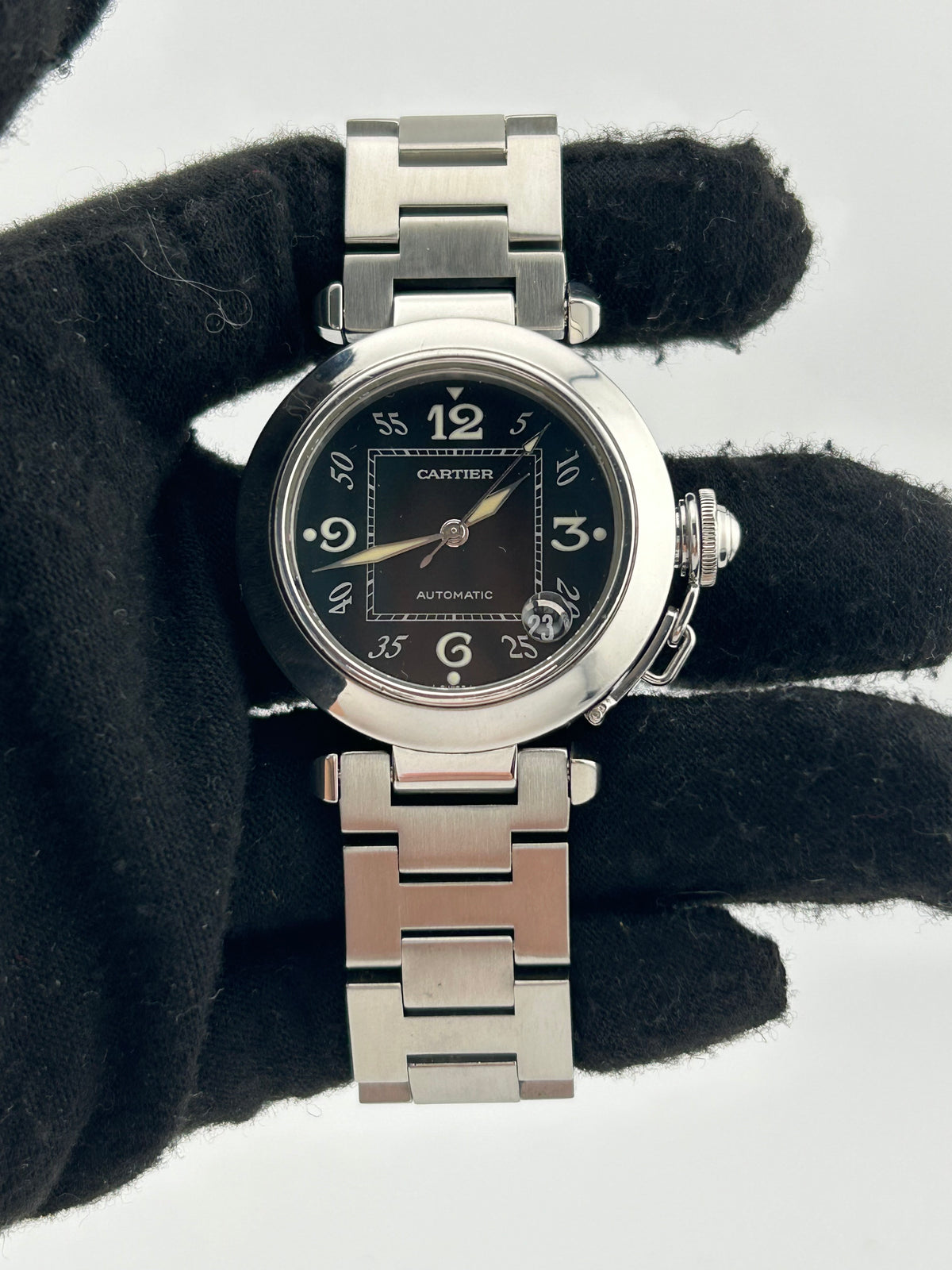 Cartier Pasha C Black Dial on Stainless Steel Bracelet Ref. W31043M7 — view 2