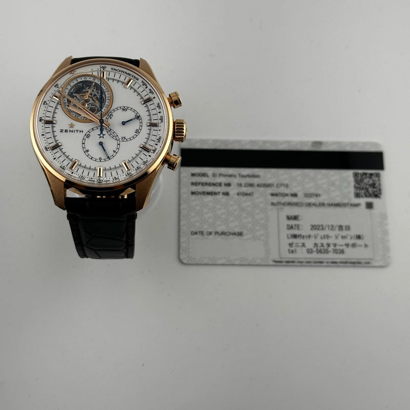 Zenith El Primero Tourbillon White Chronograph Dial on Dark Brown Leather Ref 18.2280.4035 with Card 2023