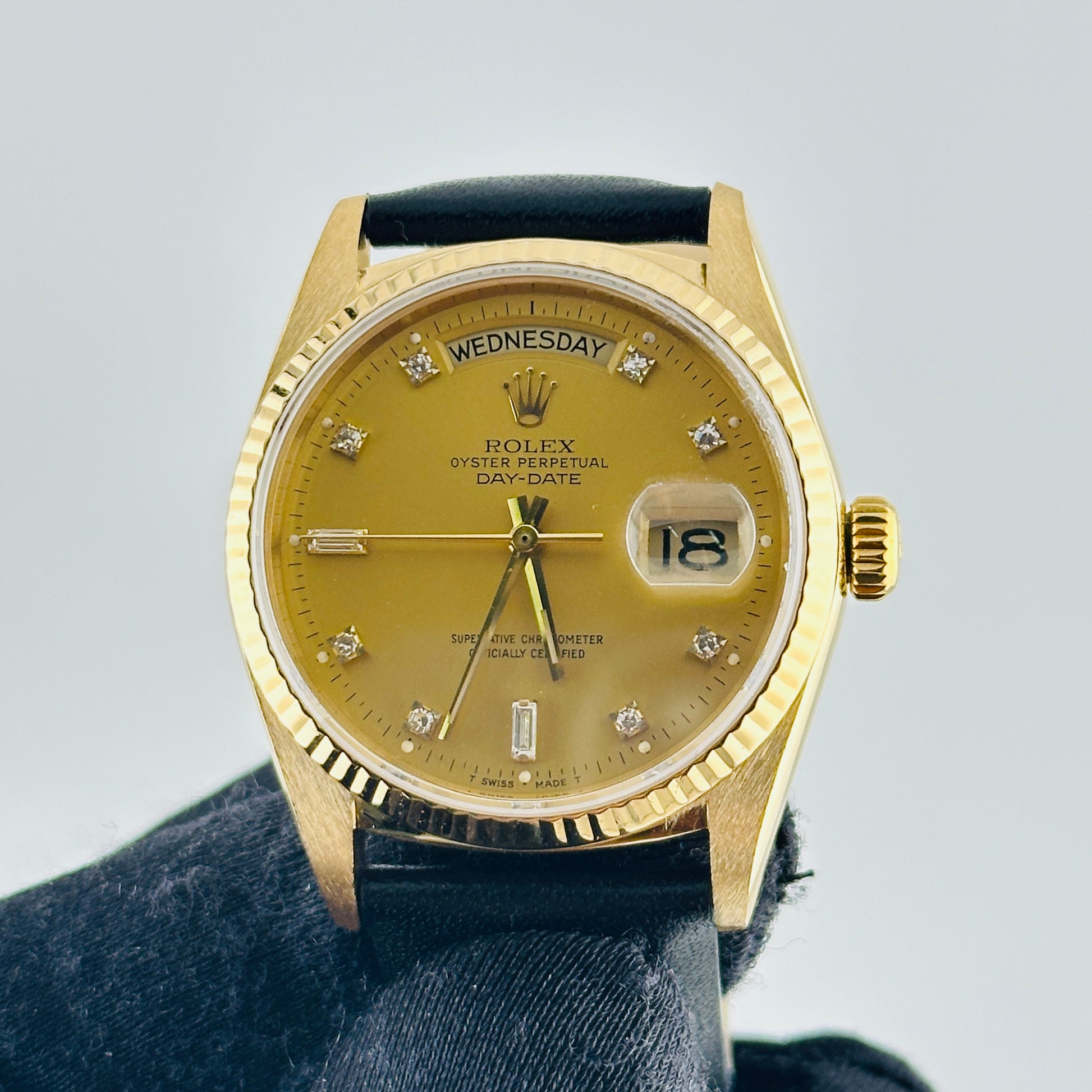 Rolex Day Date Champagne Diamond Factory Dial on Generic Leather Band Ref. 18038 1987 — view 2