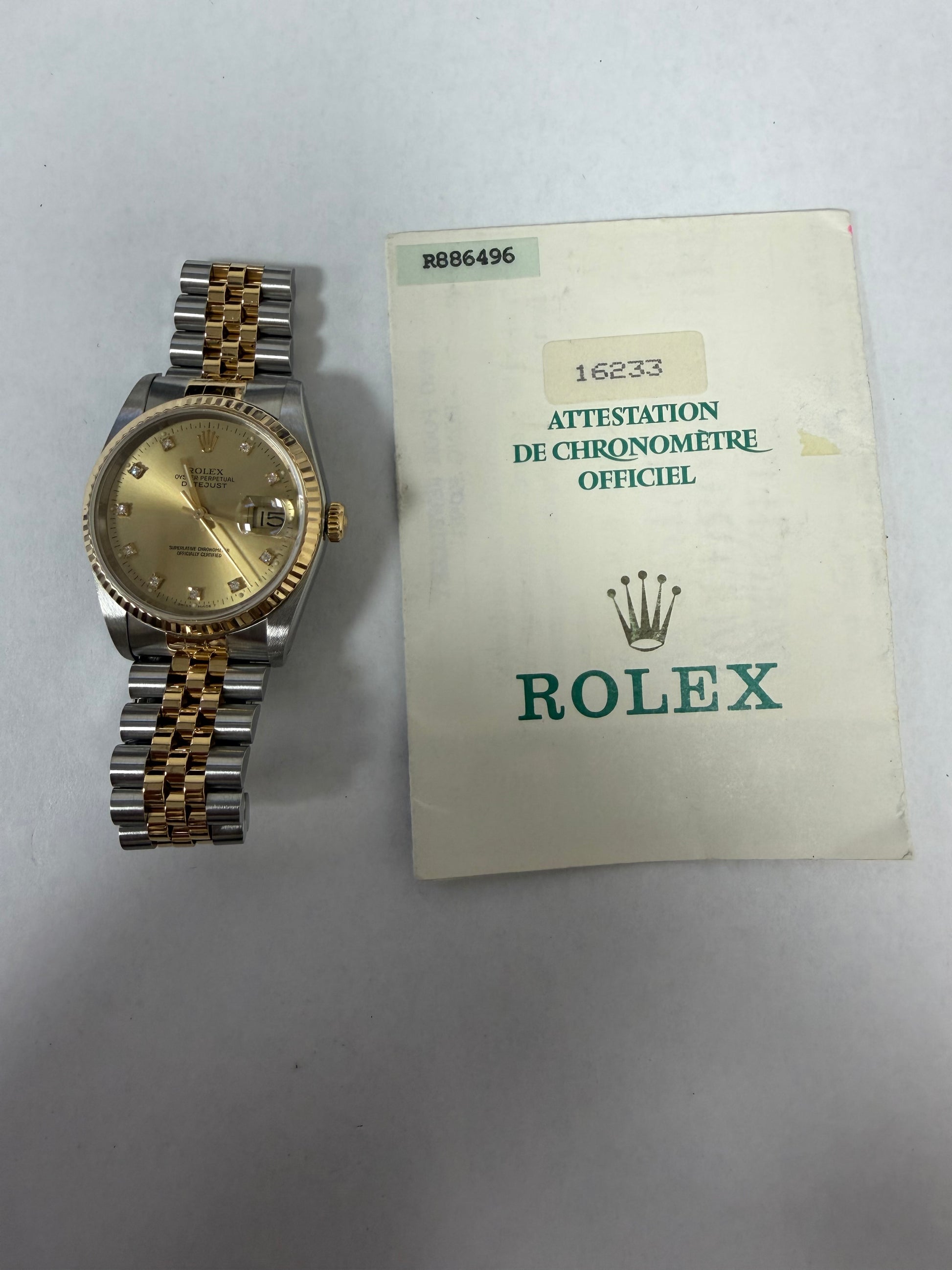 Rolex Datejust 36 Champagne Diamond Dial on Jubilee Ref. 16233 Papers 1988 — view 6