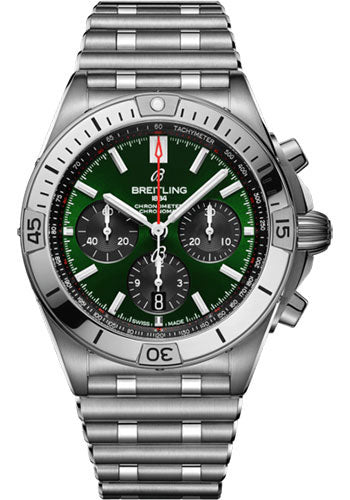 Breitling Chronomat B01 Green Dial on Bracelet Ref. AB0134101L1A1 Complete Open Date