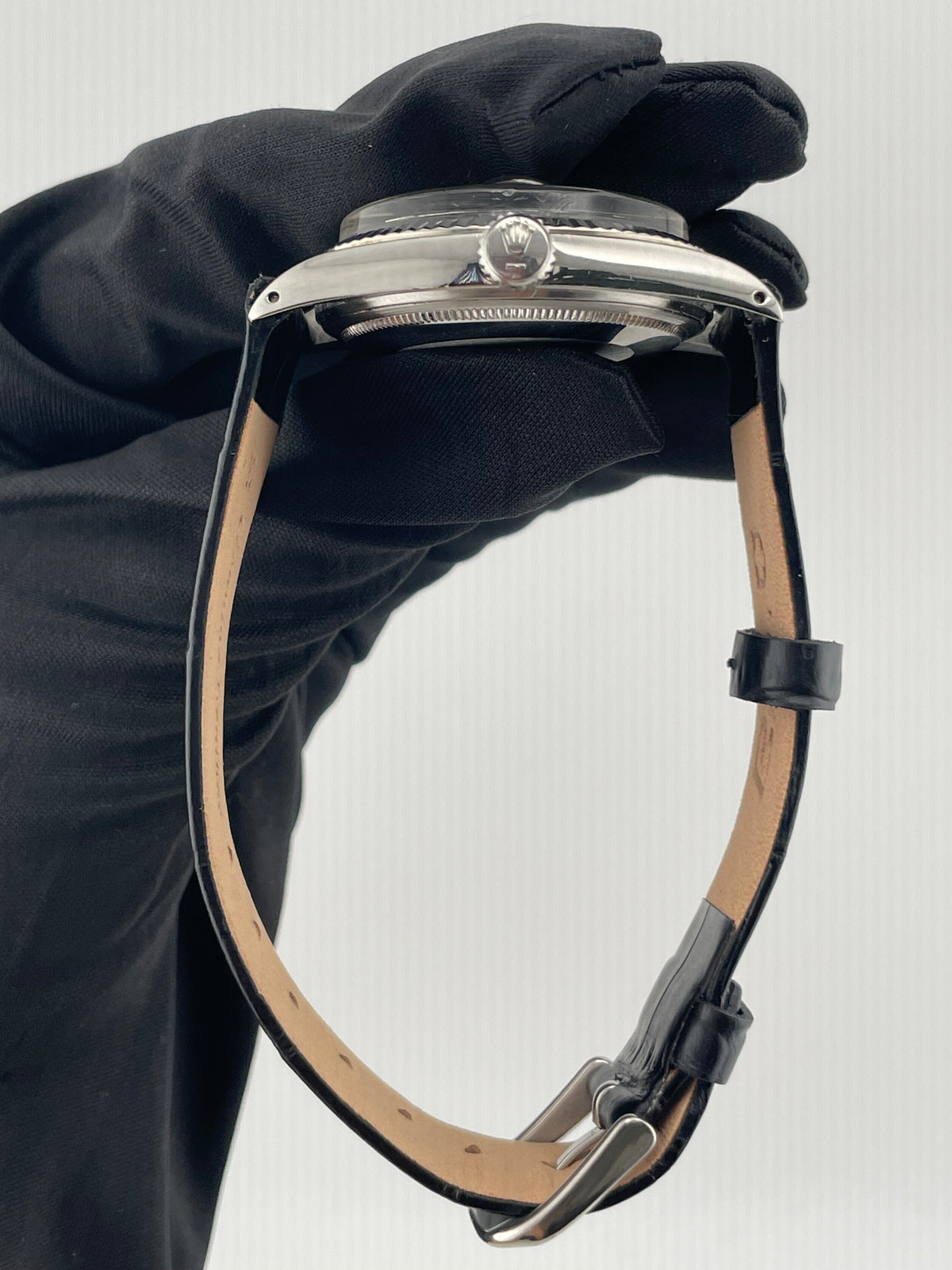 Rolex Datejust Silver Stick Dial on Generic Black Leather Strap Ref. 1601/4 1970 — view 6