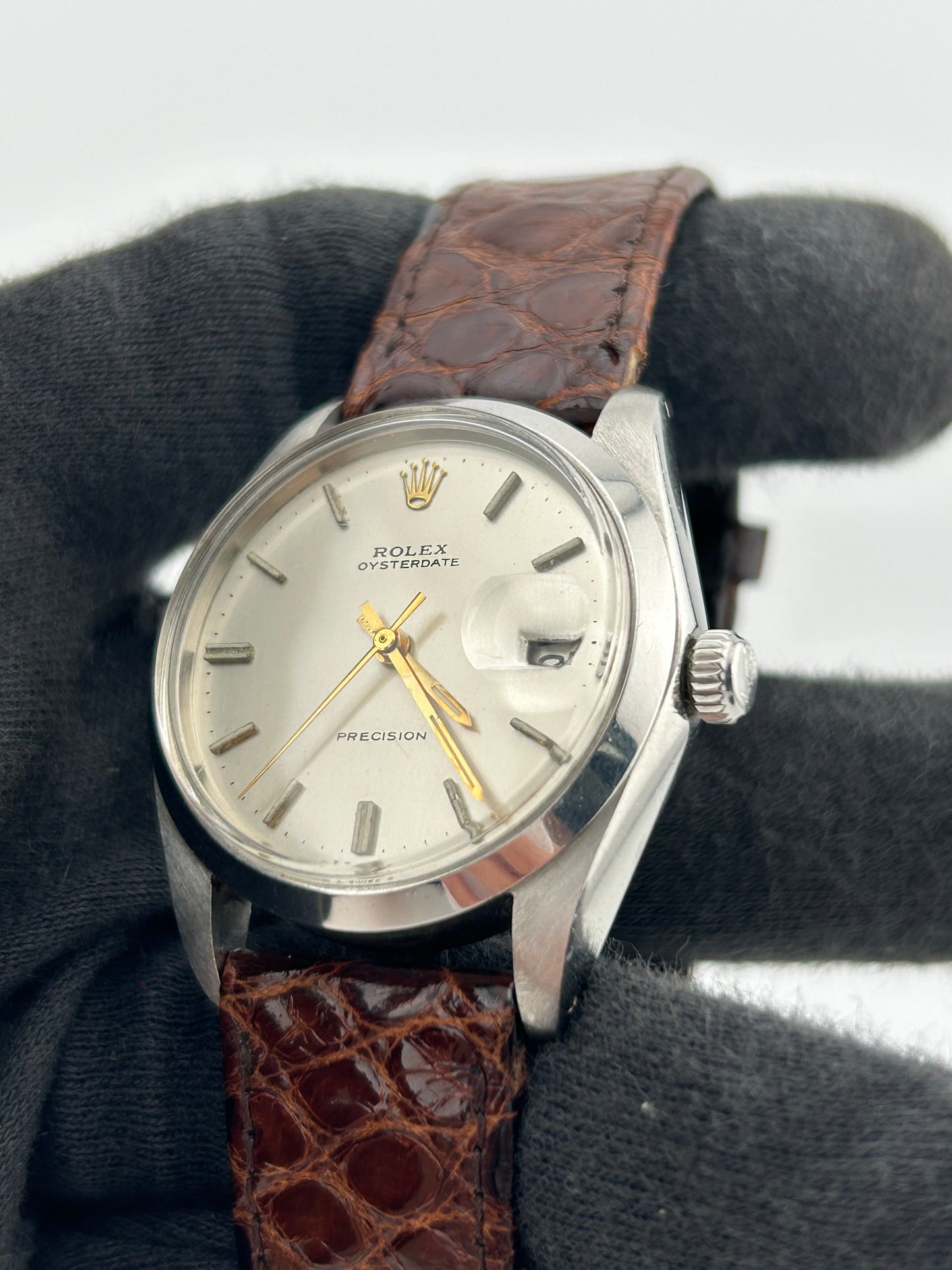 Rolex Oysterdate Precision Silver Stick Dial on Brown Leather Strap Ref. 6694 1978 — view 2