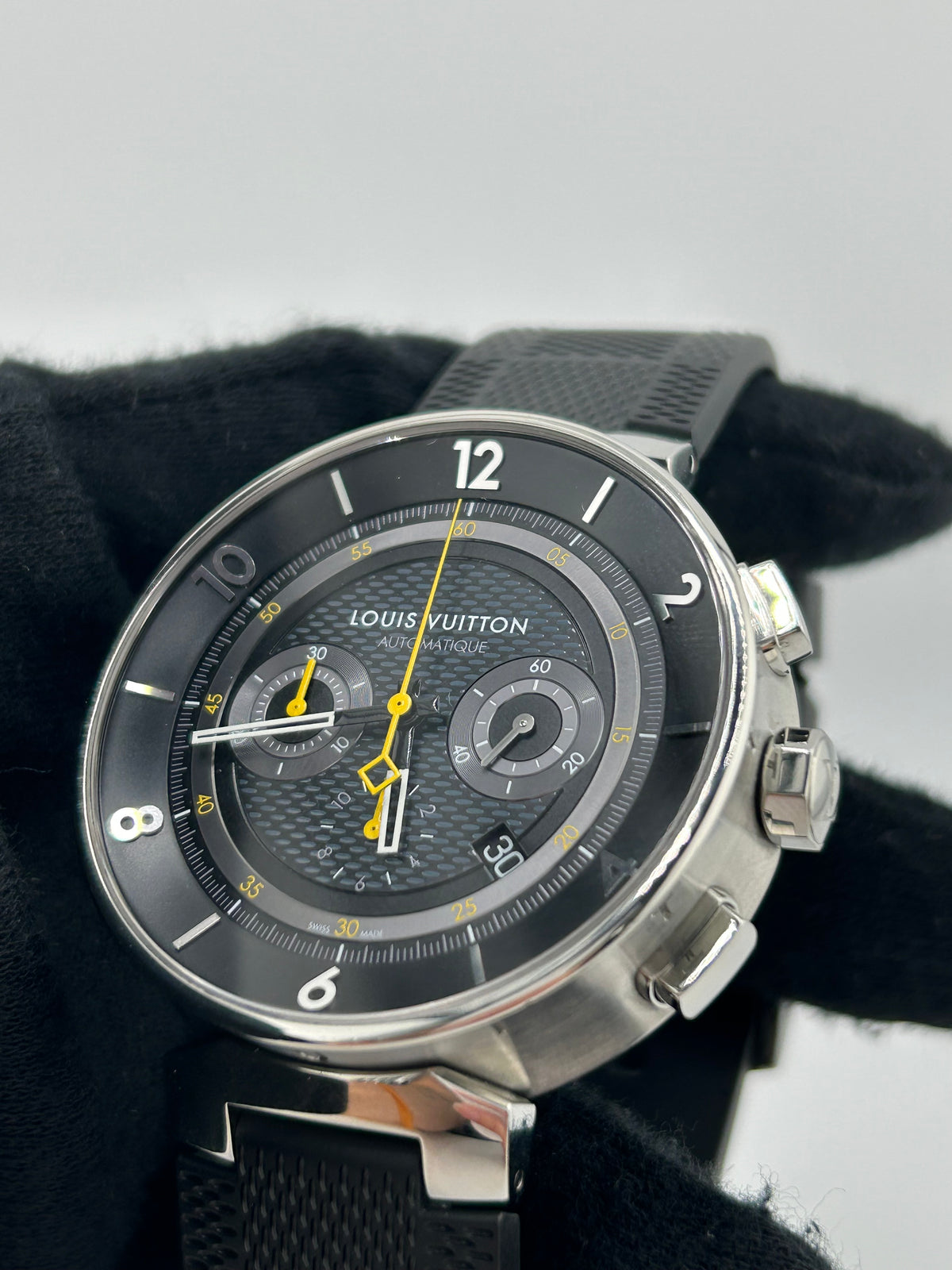 Louis Vuitton Tambour Moon Dark Gray Dial on Black Rubber Band Ref. Q8D40 — view 3