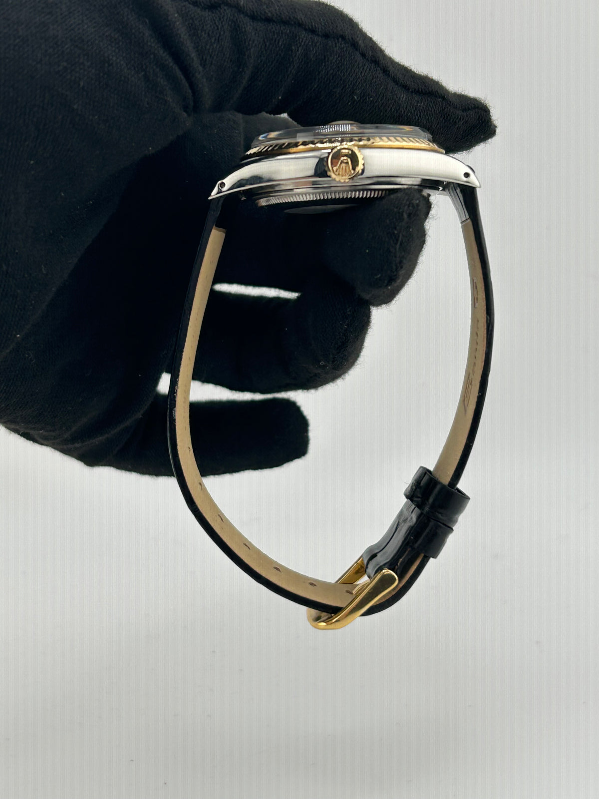 Rolex Day Date 36 Champagne Stick Dial on Generic Black Leather Strap Ref. 18038 1984 — view 6