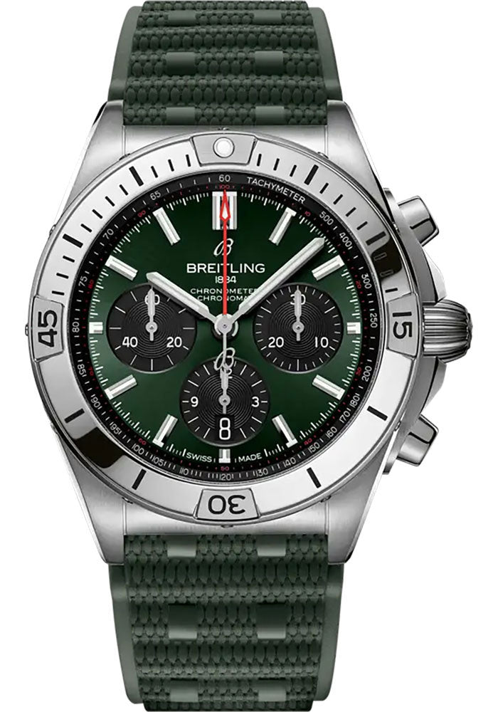 Breitling Chronomat B01 Green Dial on Rubber Strap Ref. AB0134101L2S1 Card Open Date
