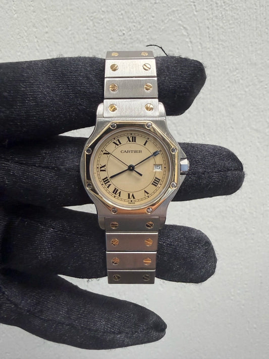 Cartier Santos Octagon Cream Roman Dial Ref 187902