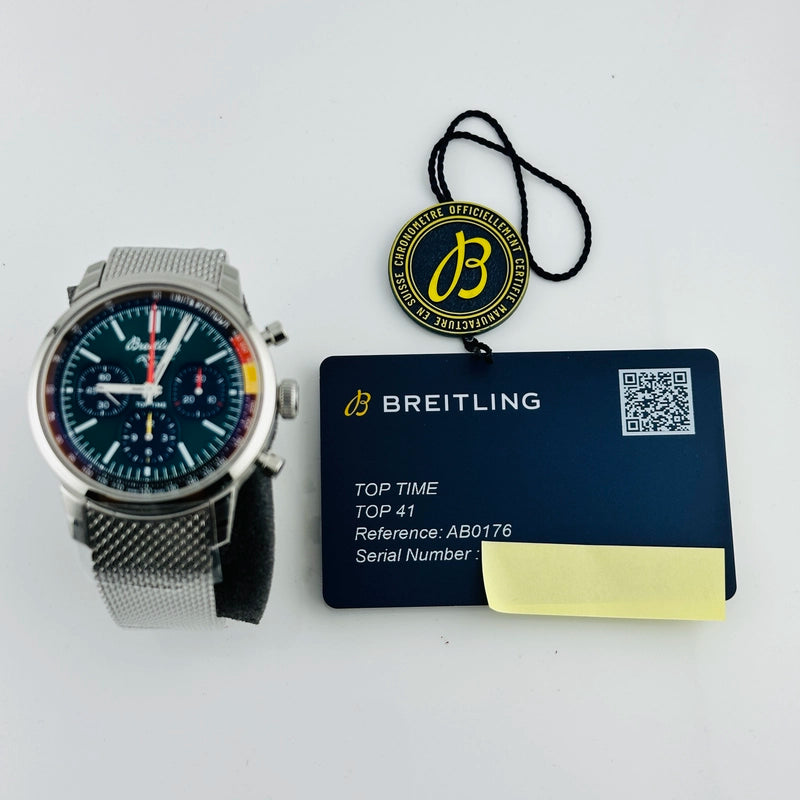 Breitling Top Time B01 Green Dial on Bracelet Ref AB01762A1L1A1 with Card 2025