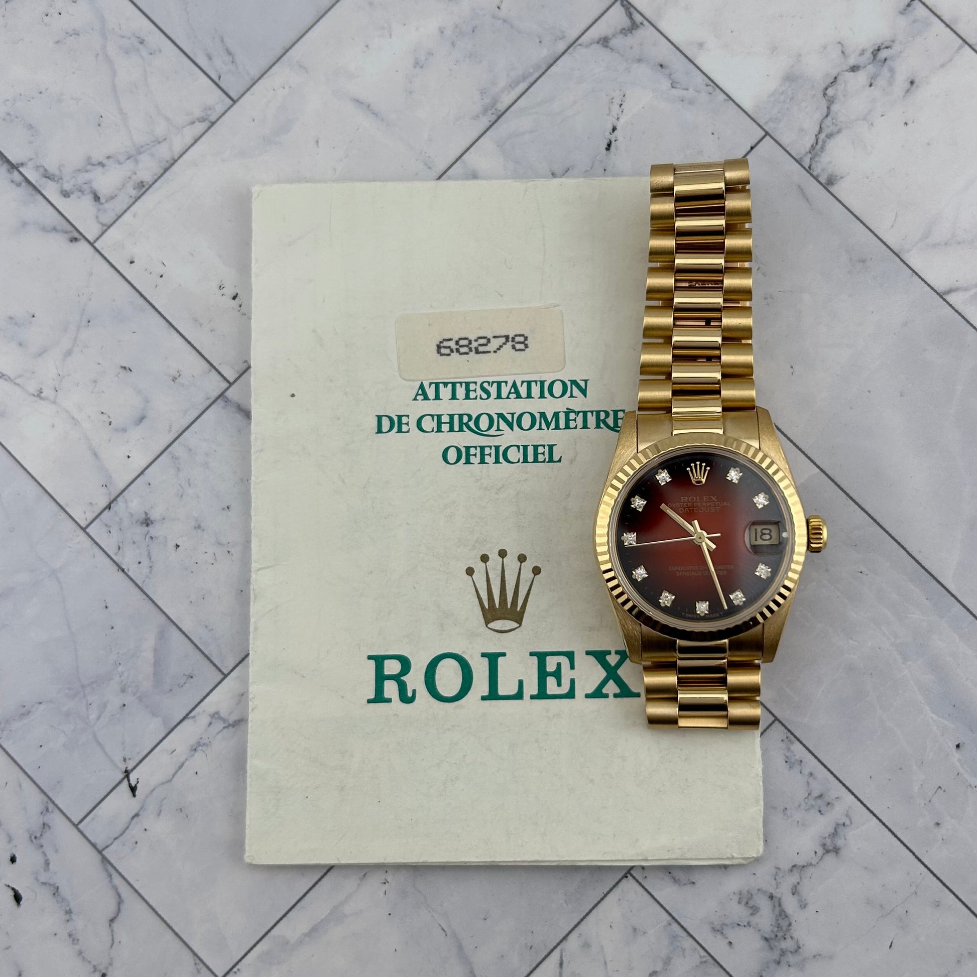 Rolex Datejust Red Hombre Dial on President Ref. 68278 Papers 1989 — view 7