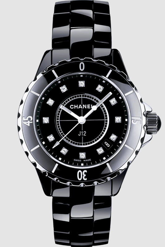 Chanel J12 Black With Factory Diamonds Dial on Ceramic Bracelet Ref H1625