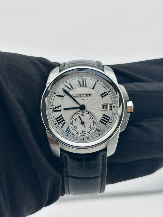Cartier Calibre De Cartier Silver Roman Numerals Dial on Black Leather Strap Ref. 35840 Card 2017 — view 2