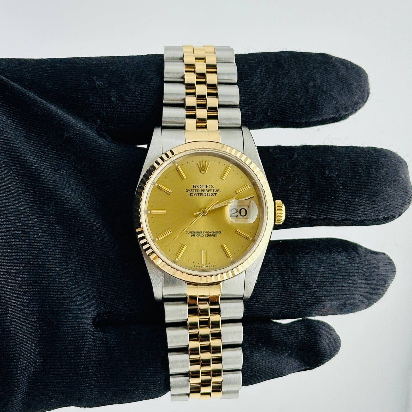 Rolex Datejust Champagne Stick Dial on D Link Jubilee Ref. 16233 Papers 1991