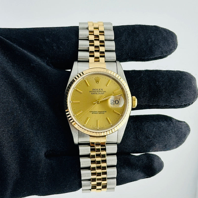 Rolex Datejust Champagne Stick Dial on D Link Jubilee Ref 16233 with Papers 1991