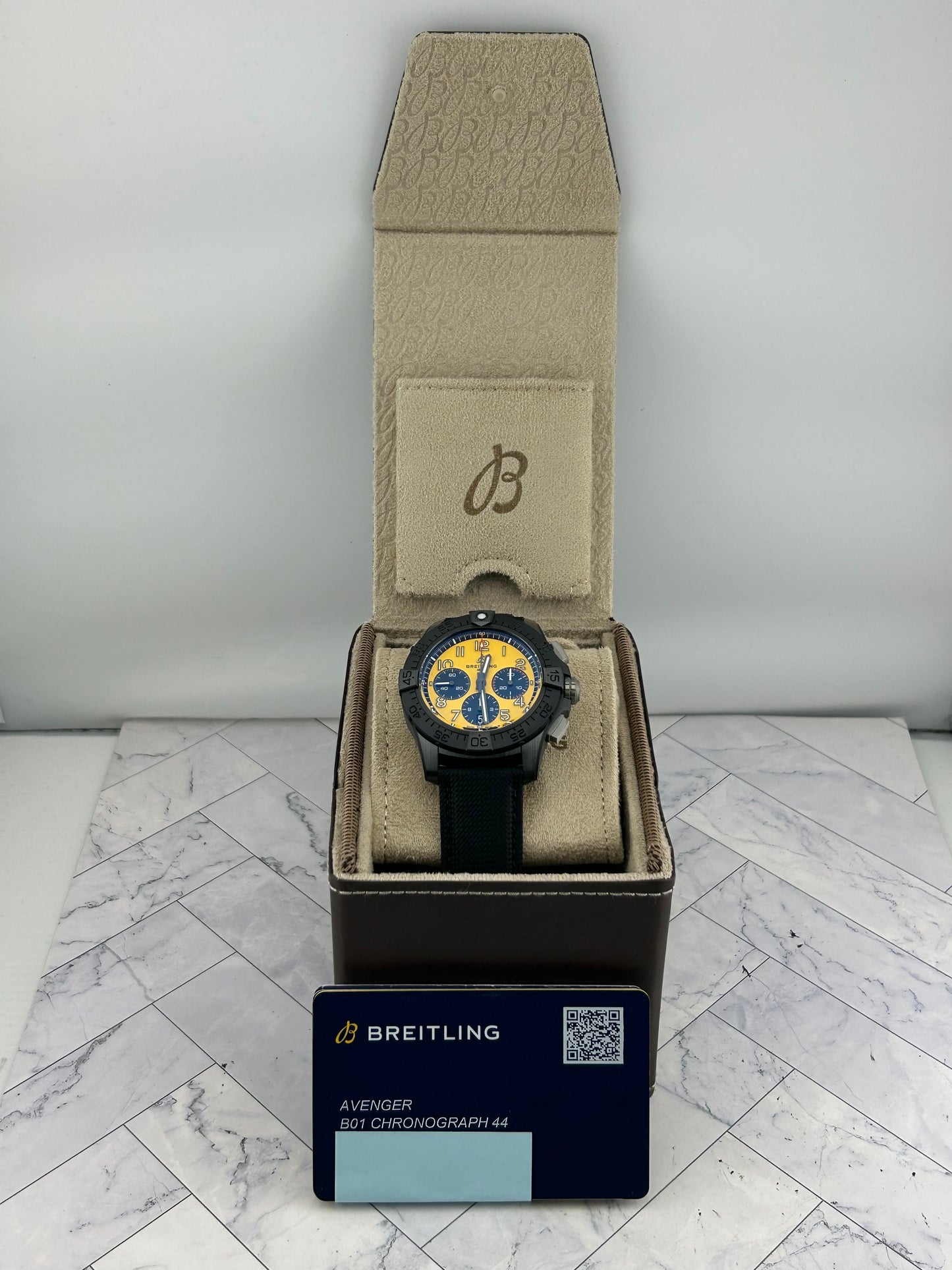 Breitling Avenger B01 Chronograph Yellow / Arabic Numerals Dial on Leather Strap Ref. SB0147101I1X2 Card 2026 — view 9