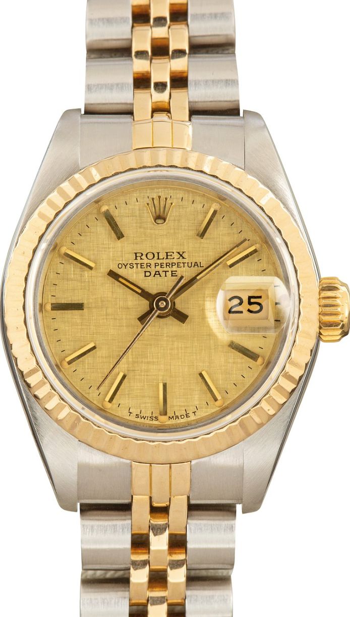 Rolex Date Champagne Linen Stick Dial on 2 Tone Jubilee D Link Bracelet Ref. 69173 1986