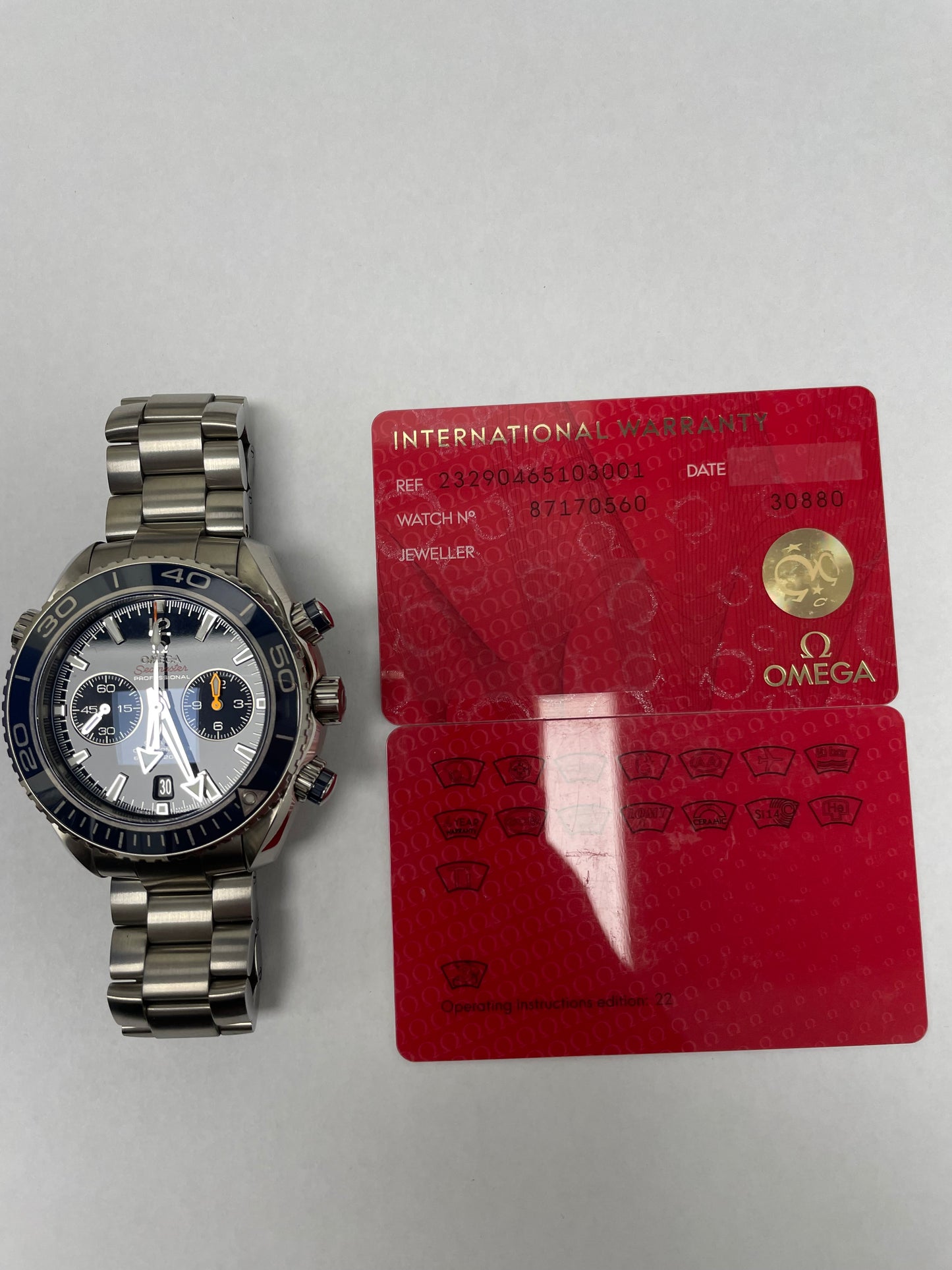 Omega Sea Master Blue Dial Ref. 232.90.46.51.03.001 Card Open Date — view 5