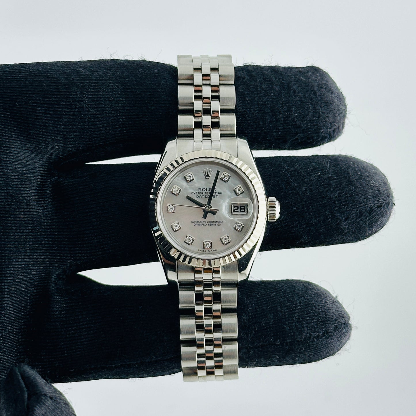 Rolex Datejust Lady White Mop Diamond Dial on Jubilee Hidden Clasp Bracelet Ref. 179174 2006 — view 2