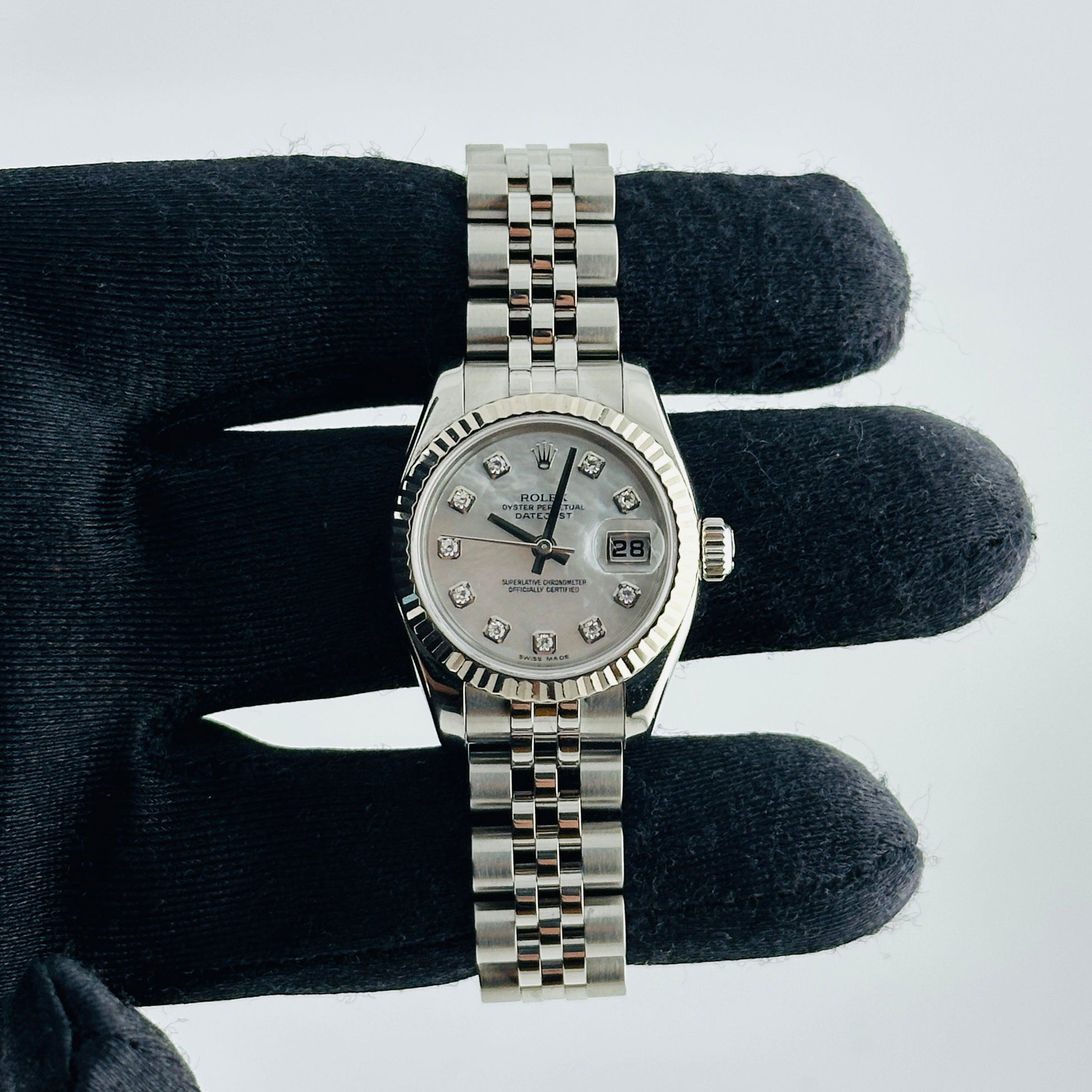 Rolex Datejust Lady White Mop Diamond Dial on Jubilee Hidden Clasp Bracelet Ref. 179174 2006 — view 2