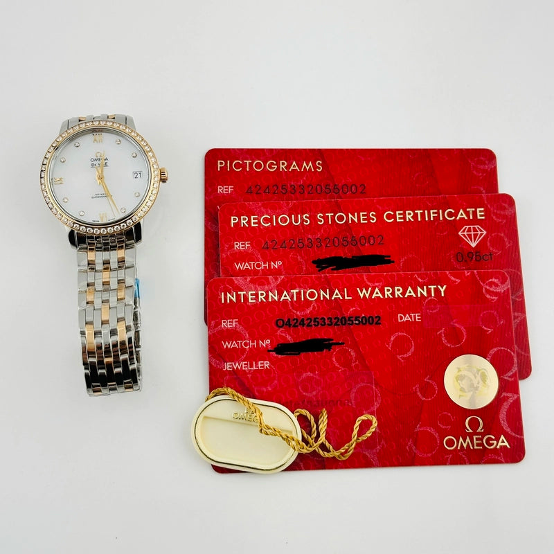 Omega De Ville Prestige White Mop Diamond Dial Ref 424.25.33.20.55.002 with Card