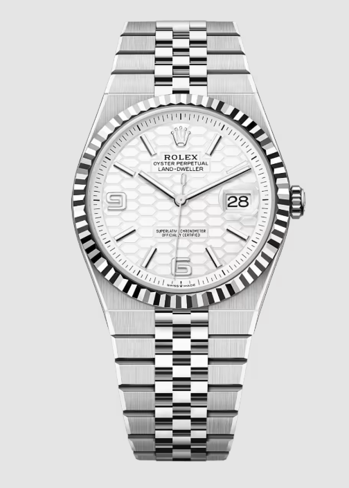 Rolex Land-Dweller White Honeycomb Dial on Flat Jubilee Ref. 127334 Card 2026
