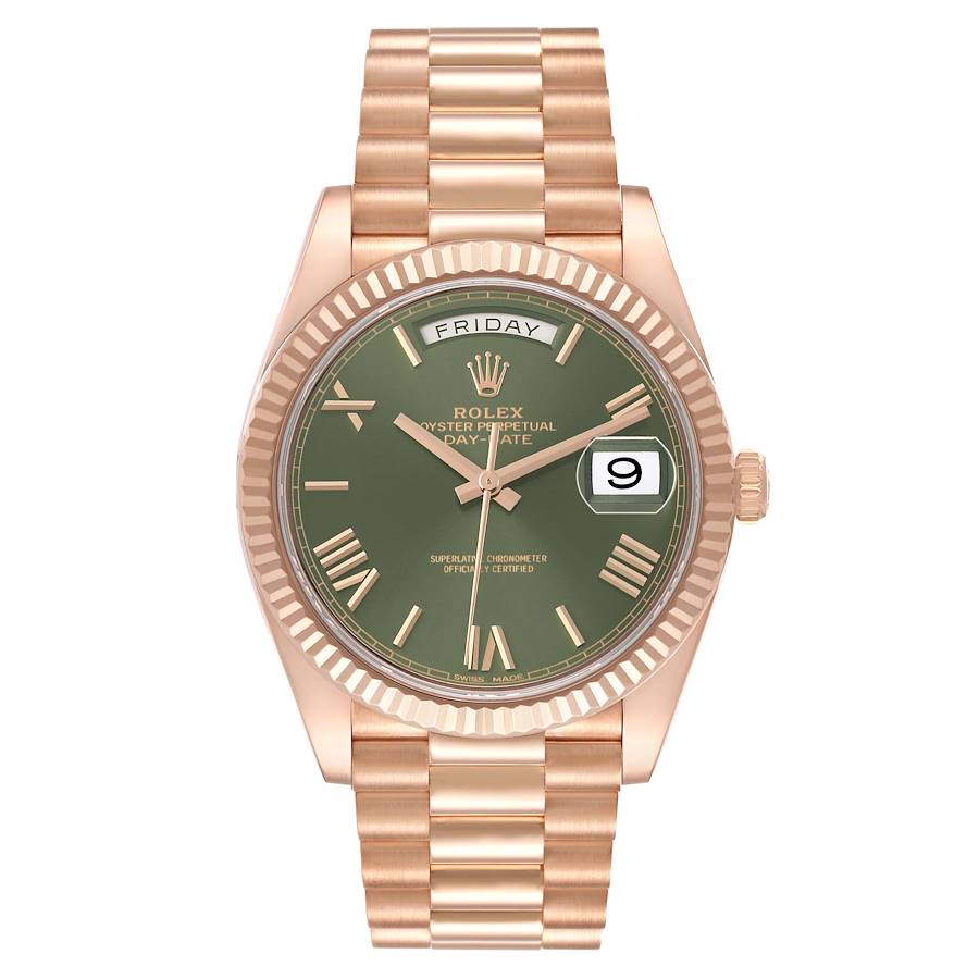 Rolex Day-Date Olive Green Roman Dial on President Bracelet Ref. 228235 Card 2021