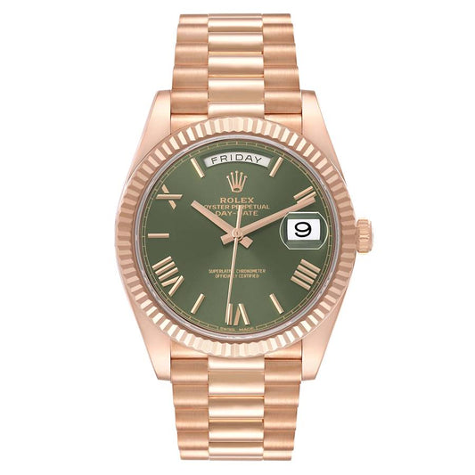 Rolex Day-Date Olive Green Roman Dial on President Bracelet Ref. 228235 Card 2021