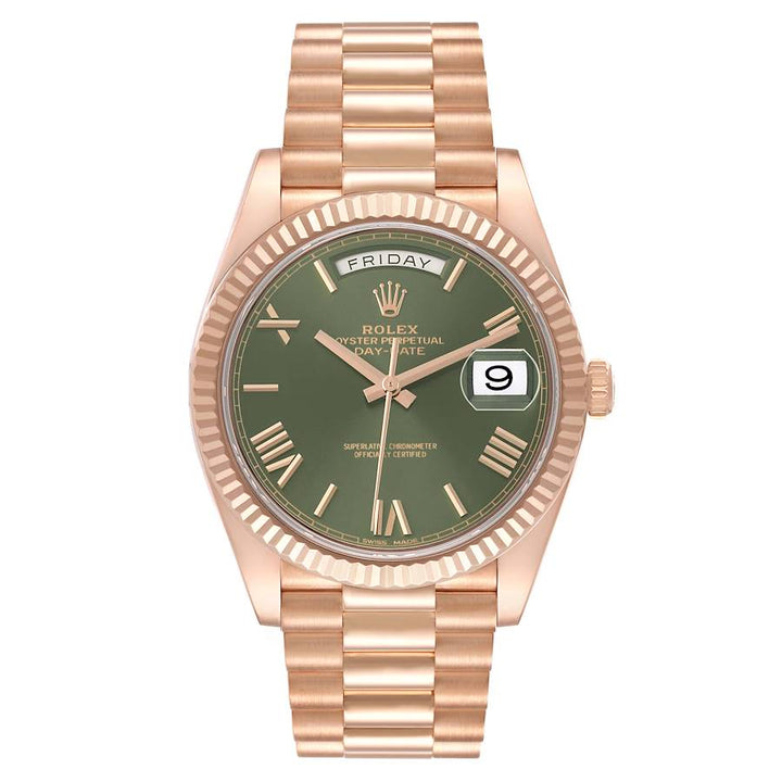 Rolex Day-Date Olive Green Roman Dial on President Bracelet Ref. 228235 Card 2021
