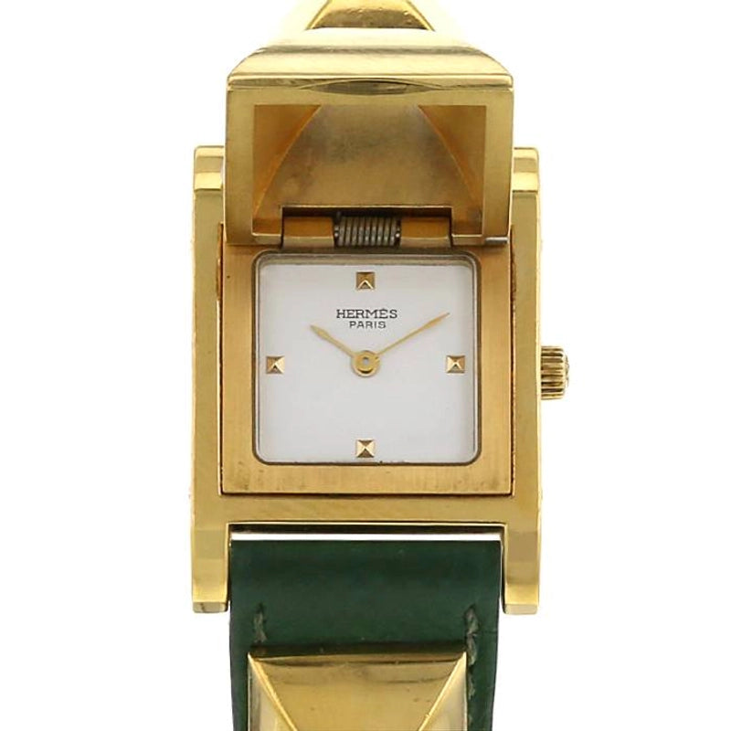 Hermes Medor White Dial on Leather Ref MEDOR