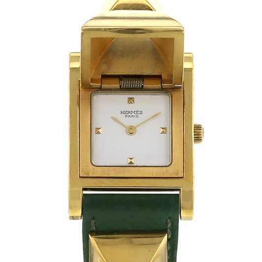 Hermes Medor White Dial on Leather Ref MEDOR