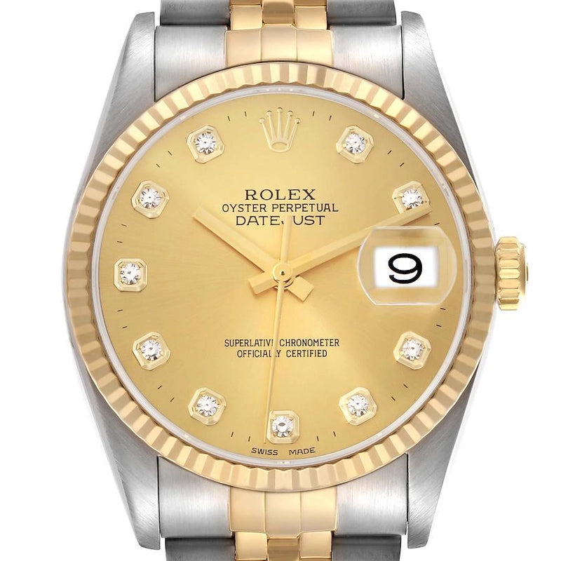 Rolex Datejust Champagne Diamond Dial on Jubilee Ref 16233 with Papers 1996