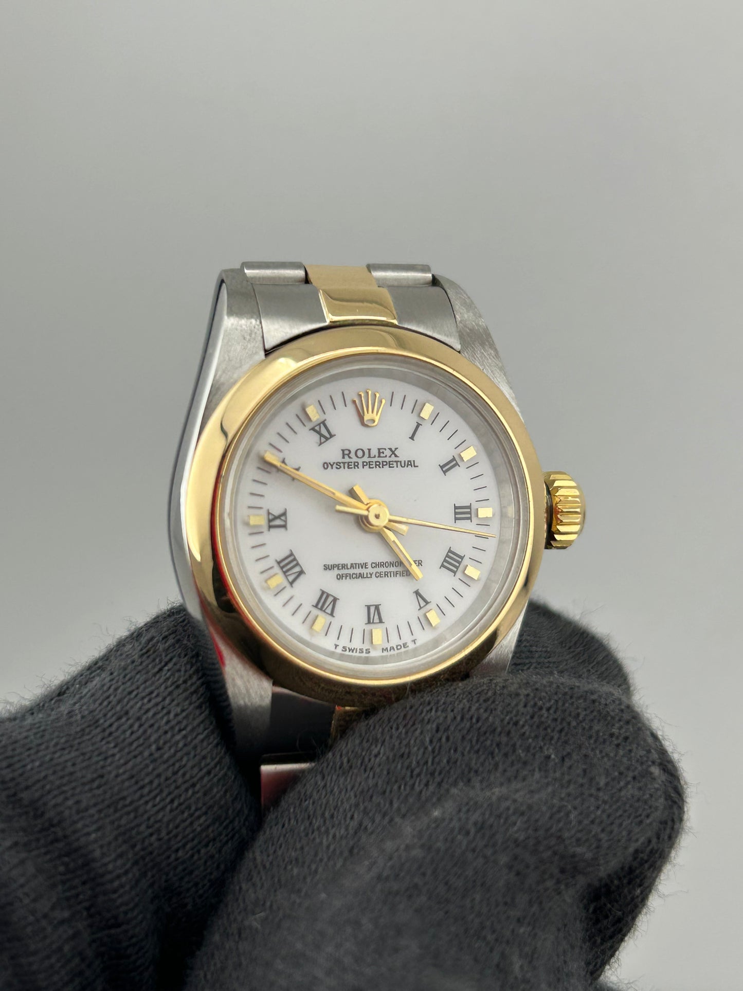 Rolex Oyster Perpetual White Roman Dial on Oyster Bracelet Ref. 67183 1996 — view 3
