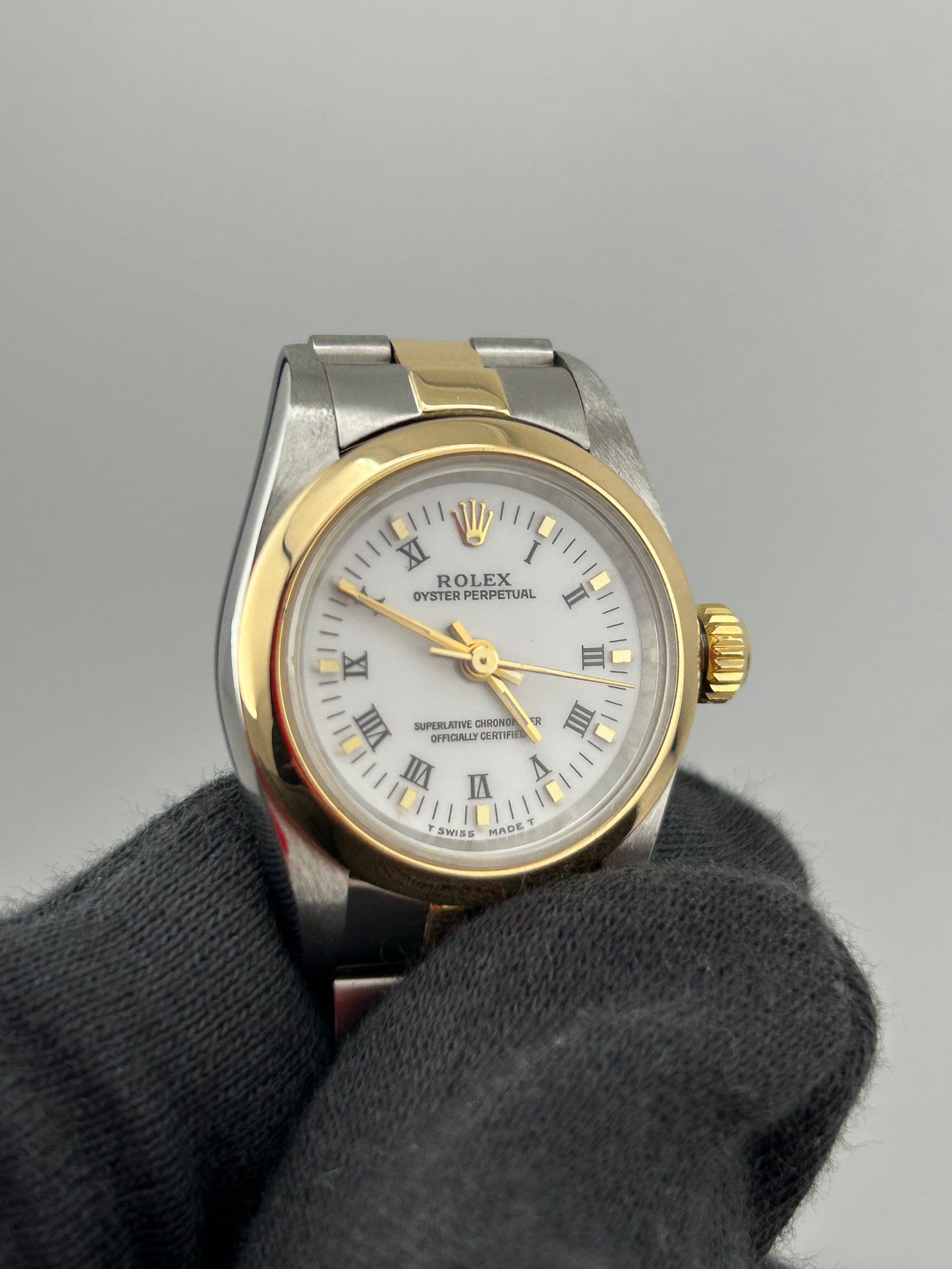 Rolex Oyster Perpetual White Roman Dial on Oyster Bracelet Ref. 67183 1996 — view 3