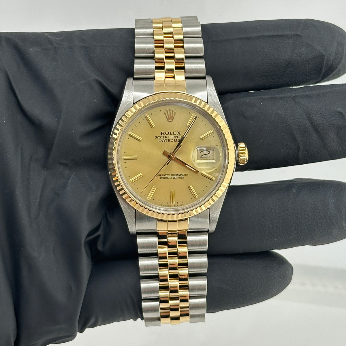Rolex Datejust Champagne Stick Dial on D Link Jubilee Bracelet Ref. 16013 1986