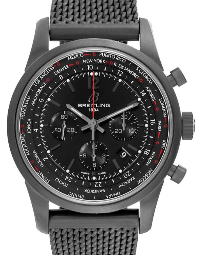 Breitling Transocean Unitime Pilot Black Dial on Stainless Steel Mesh Bracelet Ref. MB0510 Complete 2015