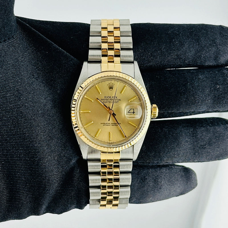 Rolex Datejust Champagne Stick Dial on D Link Jubilee Ref 16013 with Papers 1987