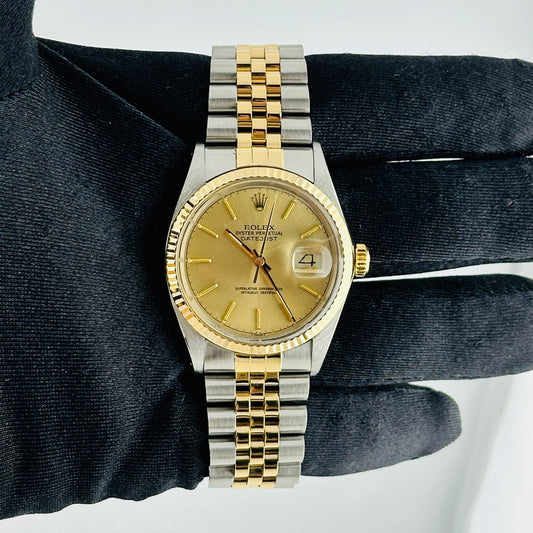 Rolex Datejust Champagne Stick Dial on D Link Jubilee Ref 16013 with Papers 1987