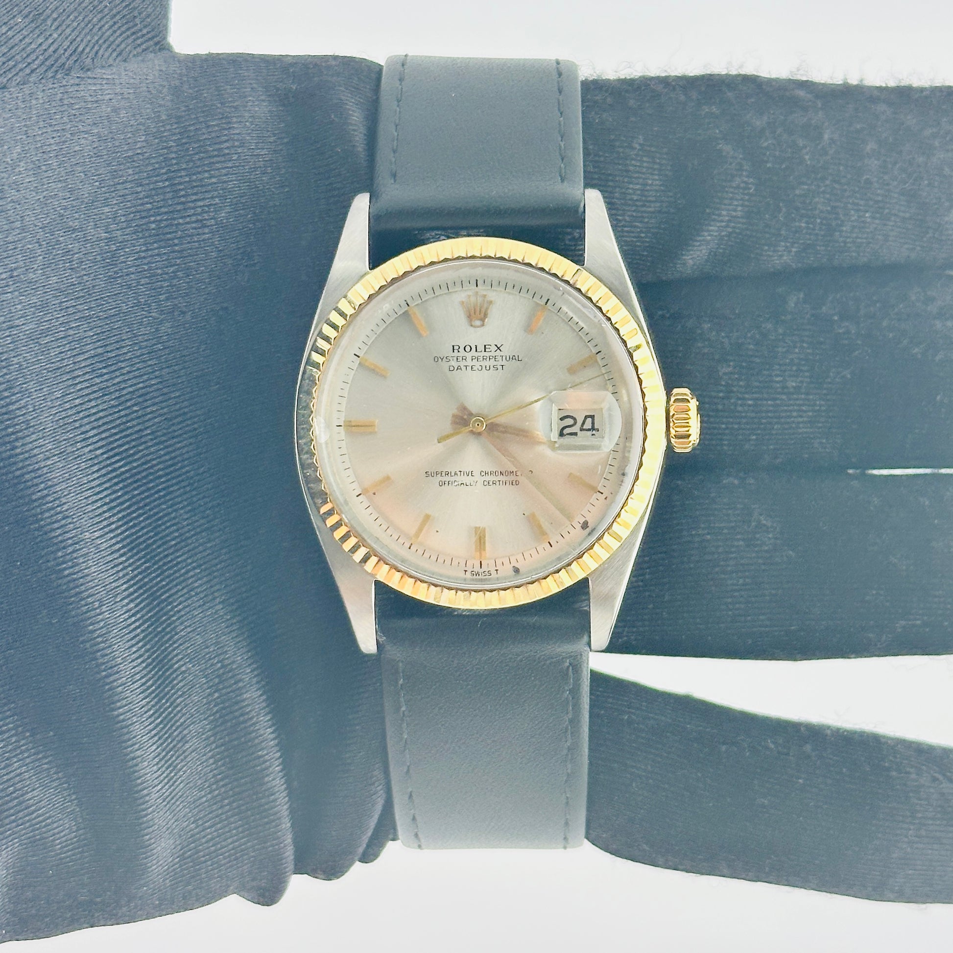Rolex Datejust Silver / Gold Stick Dial on Generic Leather Band Ref. 1601/3 1966