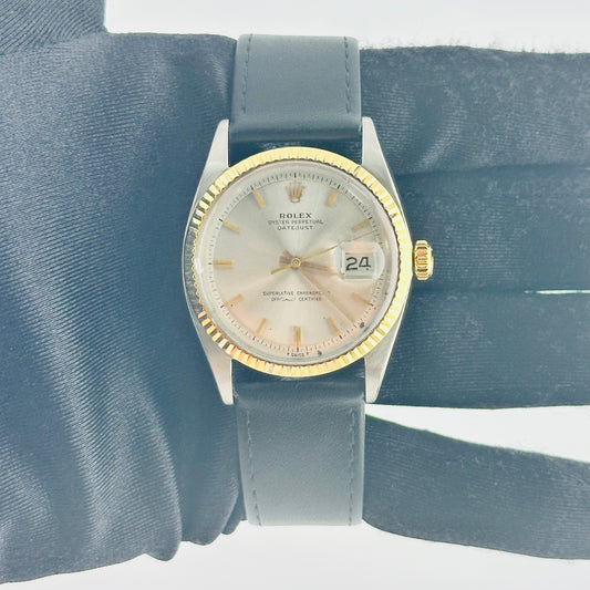 Rolex Datejust Silver / Gold Stick Dial on Generic Leather Band Ref. 1601/3 1966