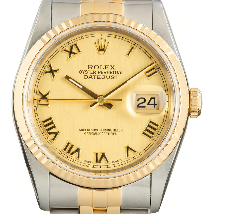 Rolex Datejust 36 Champagne Stick Dial on Generic Leather Band Ref. 16233