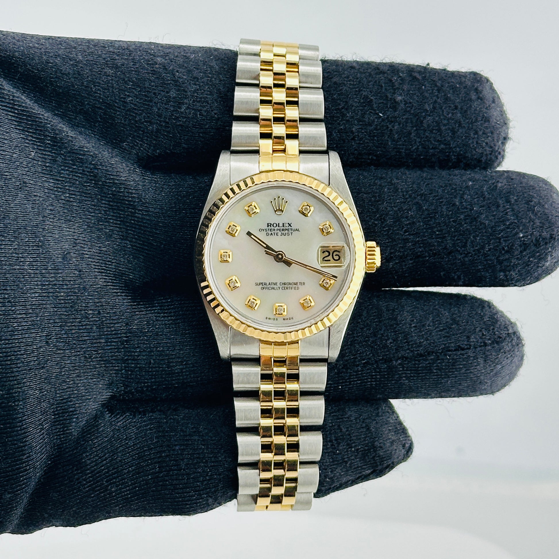 Rolex Datejust Am White Mop Diamond Dial on D Link Jubilee Bracelet Ref. 68273 Papers 1993
